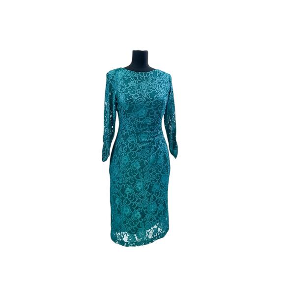 Tahari Arthur S. Levine Emerald Green Lace Sheath Dress Size 2 - Picture 3 of 8